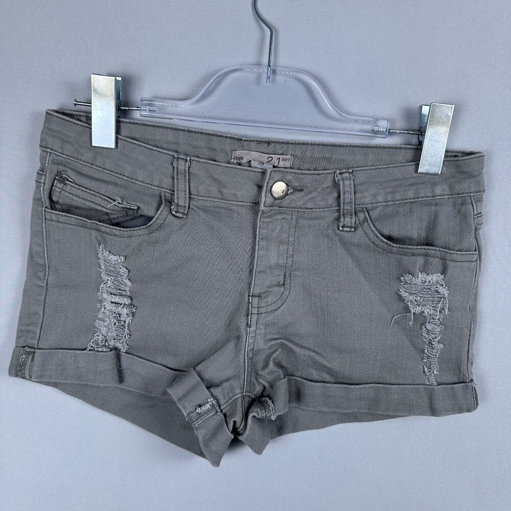 2.1 Denim Jean Shorts Women Size 29 Distressed Mid Rise Stretch Medium Wash Gray